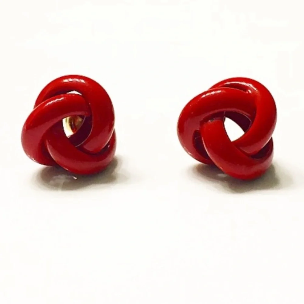 Vintage red knot stud earrings